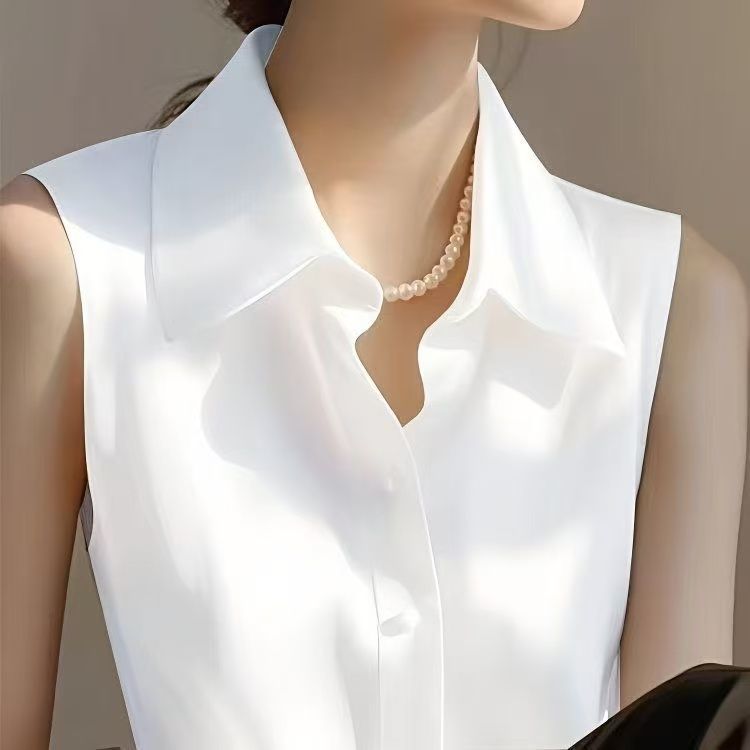 Shirt Camp Collar - 봄과 여름 여성을위한 프렌치 새틴 폴로