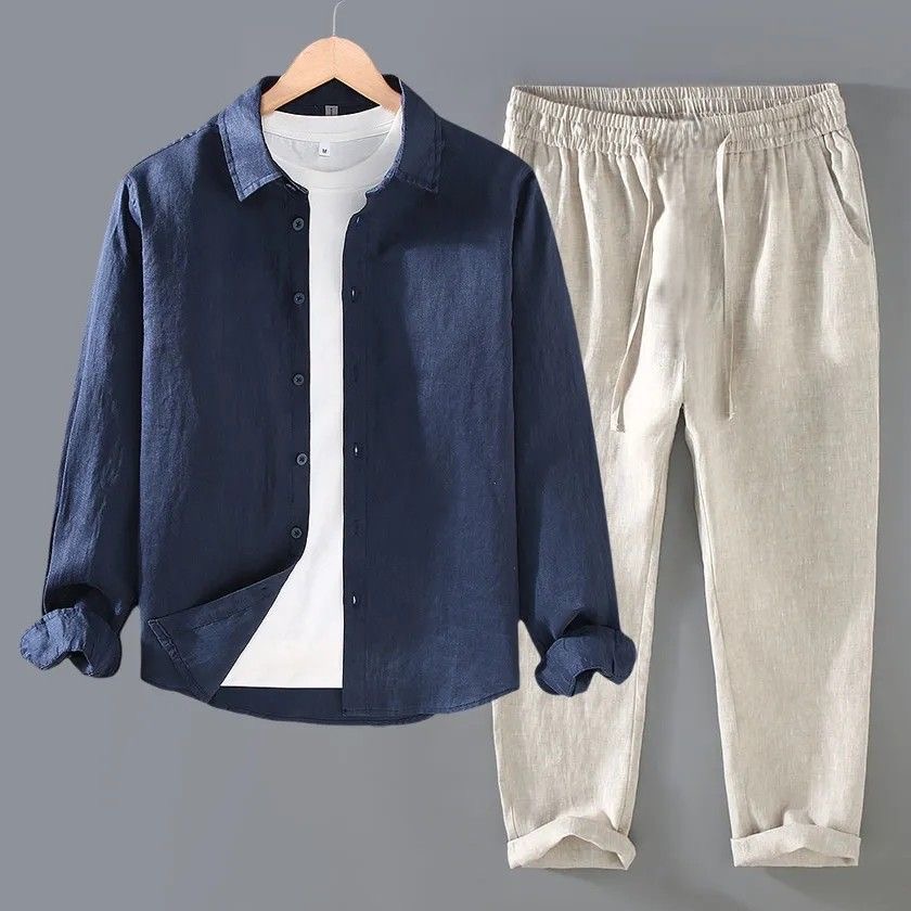 Linen Shirt Breathable - 고급 순면 린넨 캐주얼 긴소매 남성