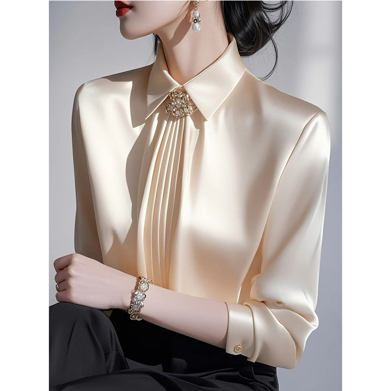 Shirt Camp Collar - 2025 봄 새로운 기질 새틴 블라우스