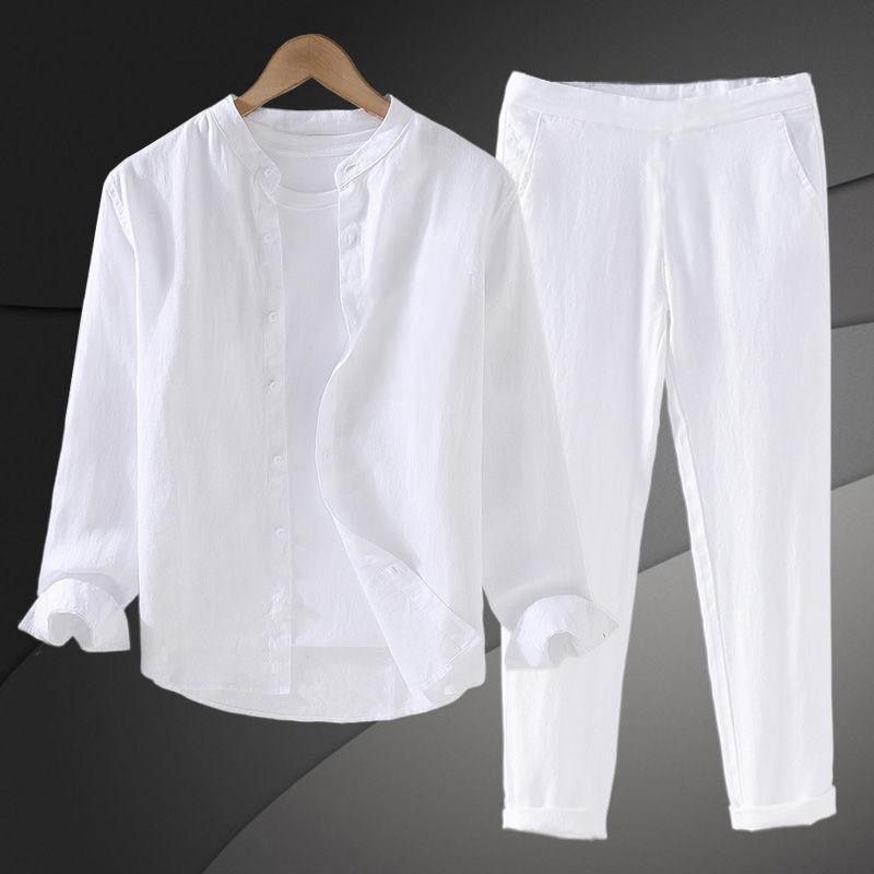Linen Shirt Breathable - 봄 가을 순면 린넨 코튼 린넨