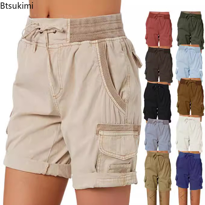 Short Linen Drawstring - 2026 여성용 카고 반바지 팬츠 신축성