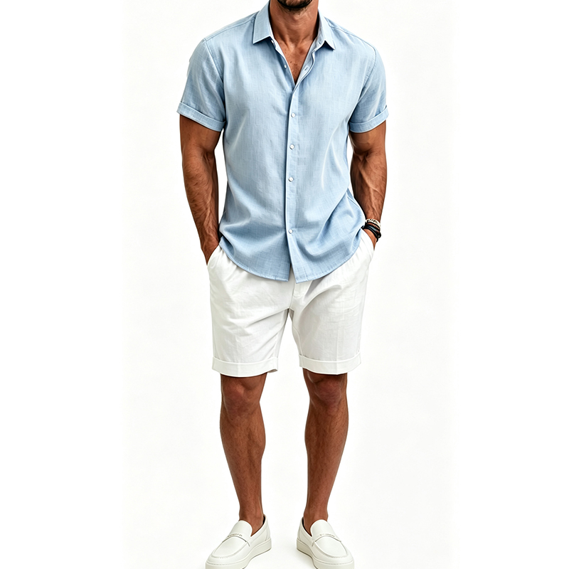 Linen Shirt Breathable - 남성 코튼 린넨 셔츠 세트 여름