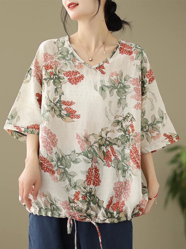 여름 루즈핏 면 린넨 프린트 티셔츠 라지 사이즈 여성용 - Short Linen Drawstring 리뷰 및 가격