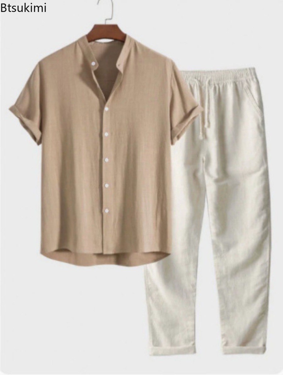 2026 남성 패션 솔리드 비치 투피스 세트 여름 경량 - Linen Shirt Breathable 리뷰 및 가격