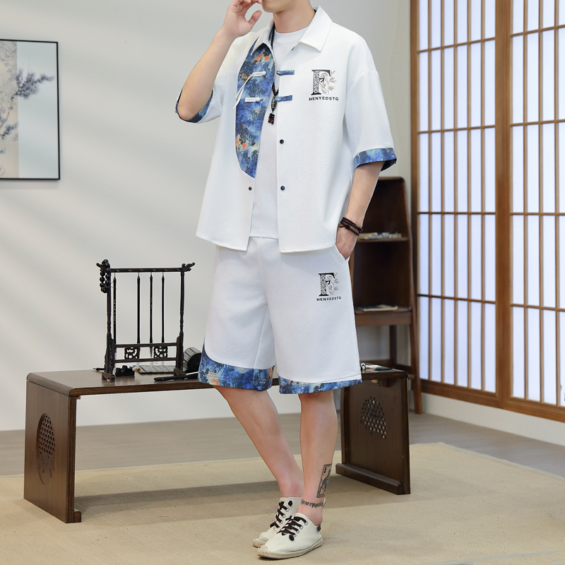 여름 남성용 2피스 기모노 세트 (블루 플로럴 프린트) - Resort Shirt Floral 리뷰 및 가격